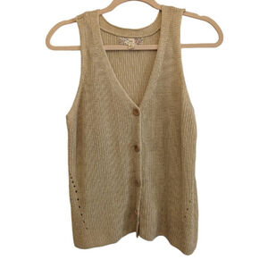 Pink Republic Tank Top Womens Lrg Wooden Buttons Crochet Oatmeal